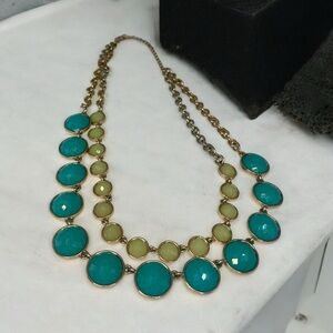 Vintage Blue & Cream Statement Necklace – Approx. 10" Chain